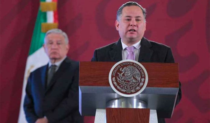 Santiago Nieto speaks at the president's morning press conference.