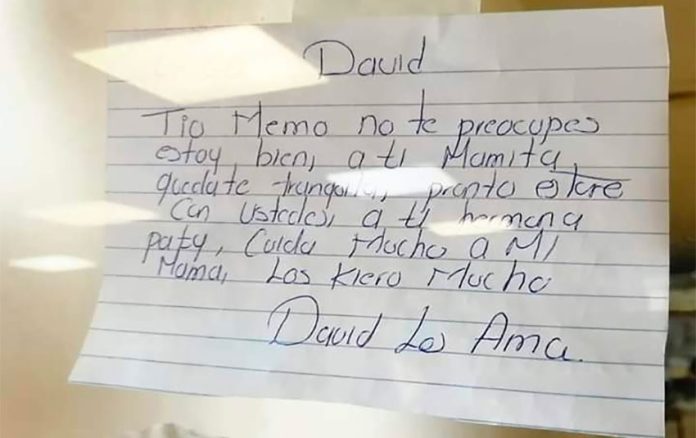 A note from David to his family outside the hospital where is a Covid-19 patient.