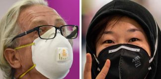 senior, child with face masks