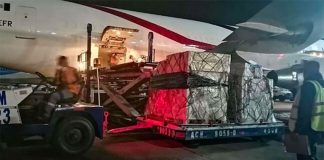 Donated test kits and masks arrived from China on Tuesday.