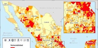 The municipalities deemed most vulnerable are shown in dark red.