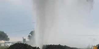 Water gushes from a leak in the Cutzamala water system.