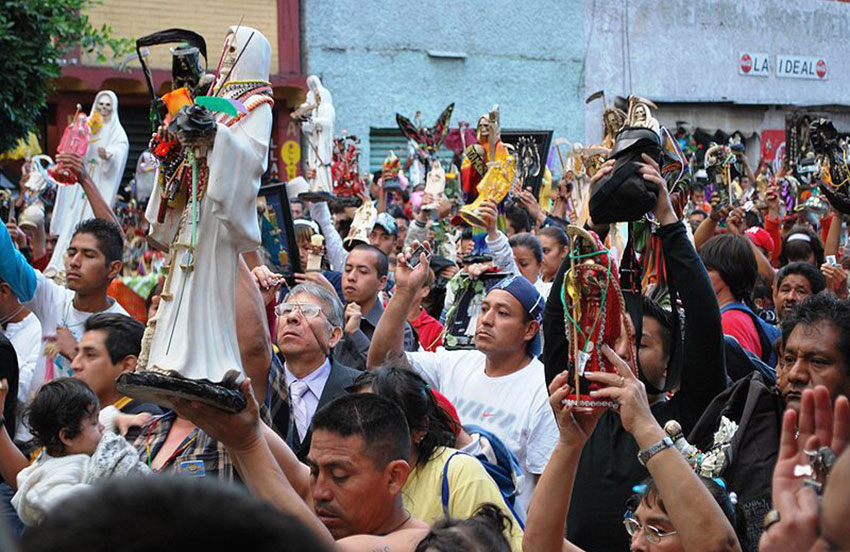 Pilgrimage to the shrine of the Santa Muerte in Tepito, Mexico City