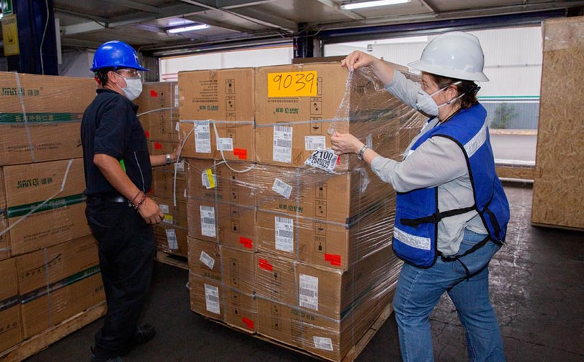 Boxes of medical supplies en route to hospitals in Mexico.