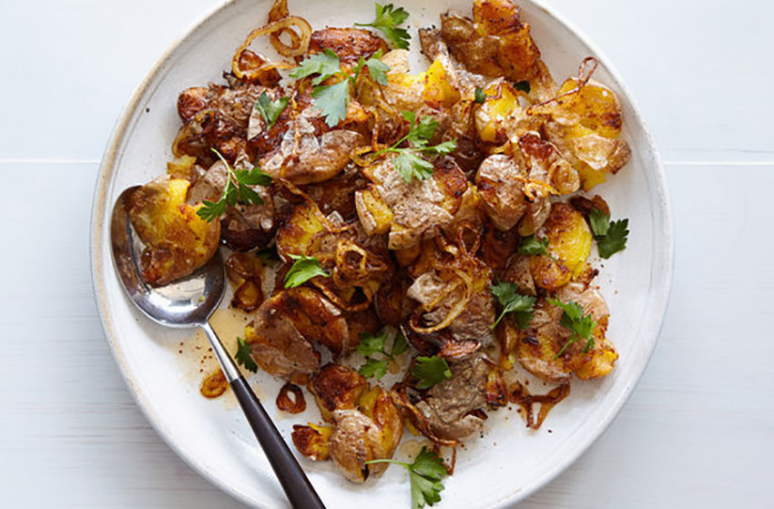 Smash these potatoes for maximum crispiness.