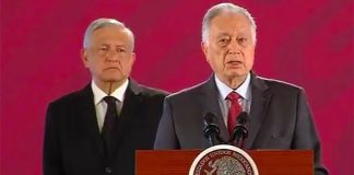 CFE chief Manuel Bartlett speaks at a presidential press conference.