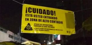 One of the warning signs in 89 areas of Mexico City that are considered high risk.