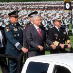 At the July 2019 inauguration of the National Guard, Mexico's top military commanders flank the president