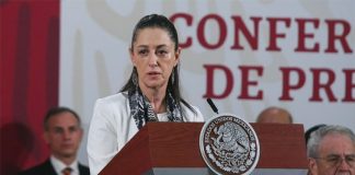 Mayor Sheinbaum speaks at the president's morning press conference.