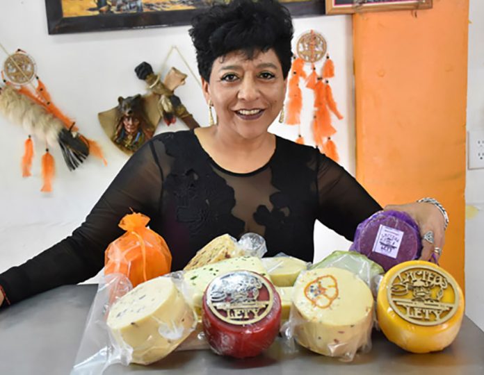 Leticia Herrera at her cheese store in San Cristóbal Poxtla.