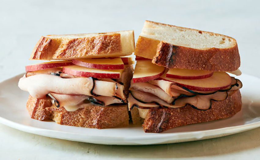 An apple and turkey sandwich, a fabulous combination of flavors.