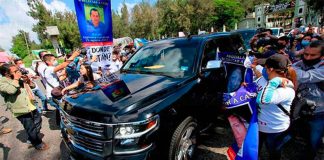 The president was greeted by protesters Monday in Xalapa, Veracruz.