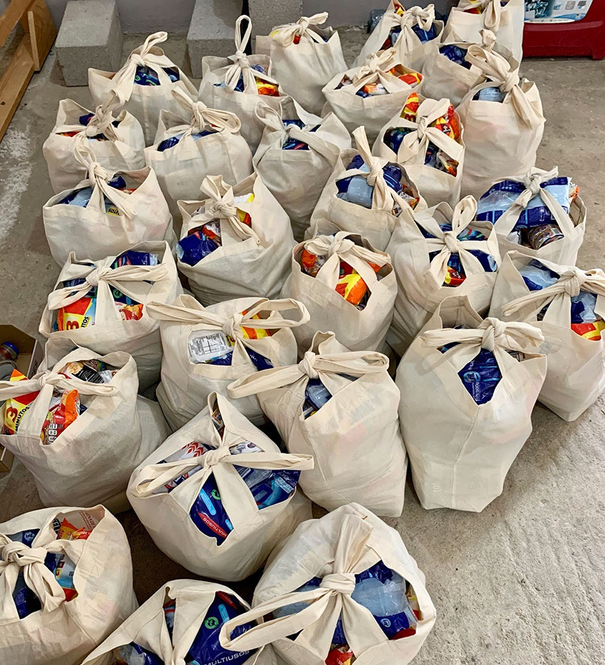 Bags of supplies ready to go to families in Pescadero.