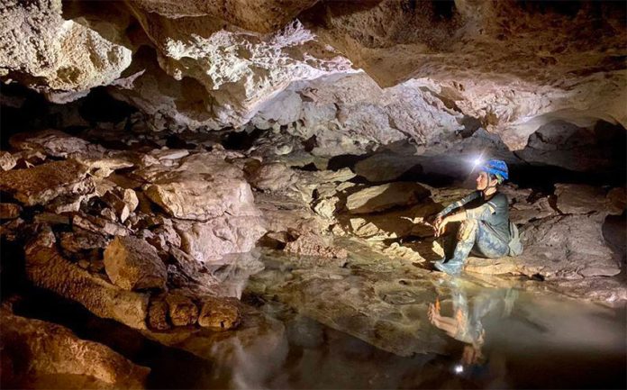 Inside the cave that was revealed by a sinkhole.