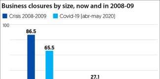 Percentages of closures of micro-small, medium and large businesses in the formal sector