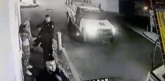 A security camera caught police checking the bag of one of the two women on Sunday night.