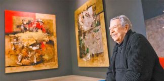 Manuel Felguérez at an exhibition of his work at the National Autonomous University two years ago.