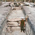 The massive platform found by archaeologists in Tabasco.