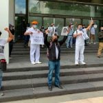 Friday's protest by IMSS health workers in Mexico City.