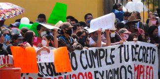 Protesters in Puebla on Wednesday.