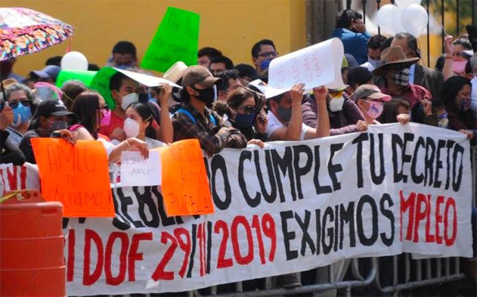 Protesters in Puebla on Wednesday.