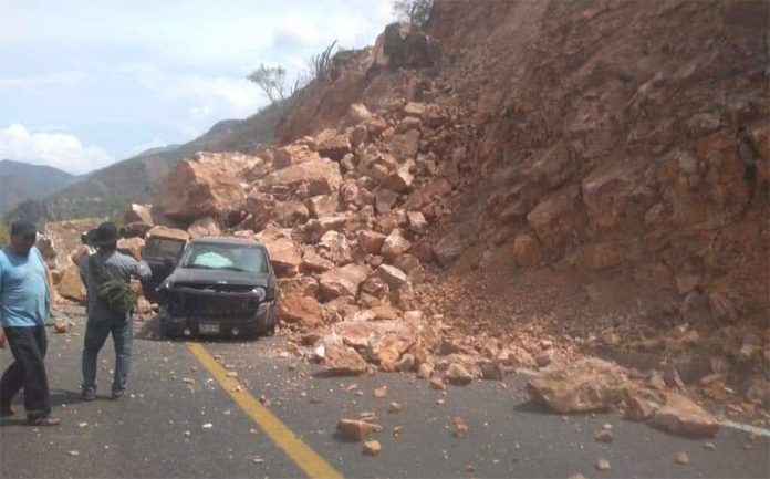Landslide on a highway in Oaxaca today.
