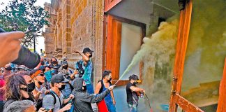 Protesters in Guadalajara yesterday.