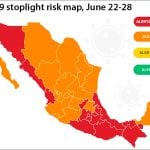The updated risk map: two states moved up to orange, one fell back to red.
