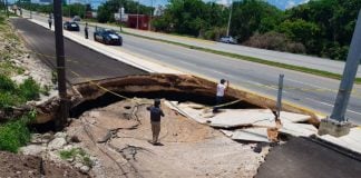 The sinkhole that appeared Saturday.