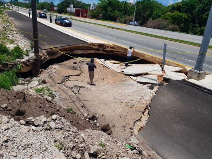The sinkhole that appeared Saturday.
