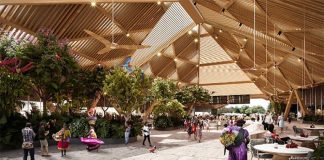 An artist's conception of the Maya Train station in Palenque, Chiapas.