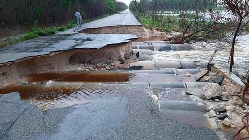 A highway is left impassable by Tropical Storm Cristóbal.