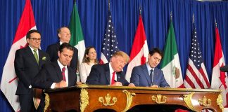 Former president Peña Nieto, Trump and Canada's Justin Trudeau signed the new agreement in 2018.
