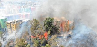 One of many fires burning in Tijuana on Tuesday.