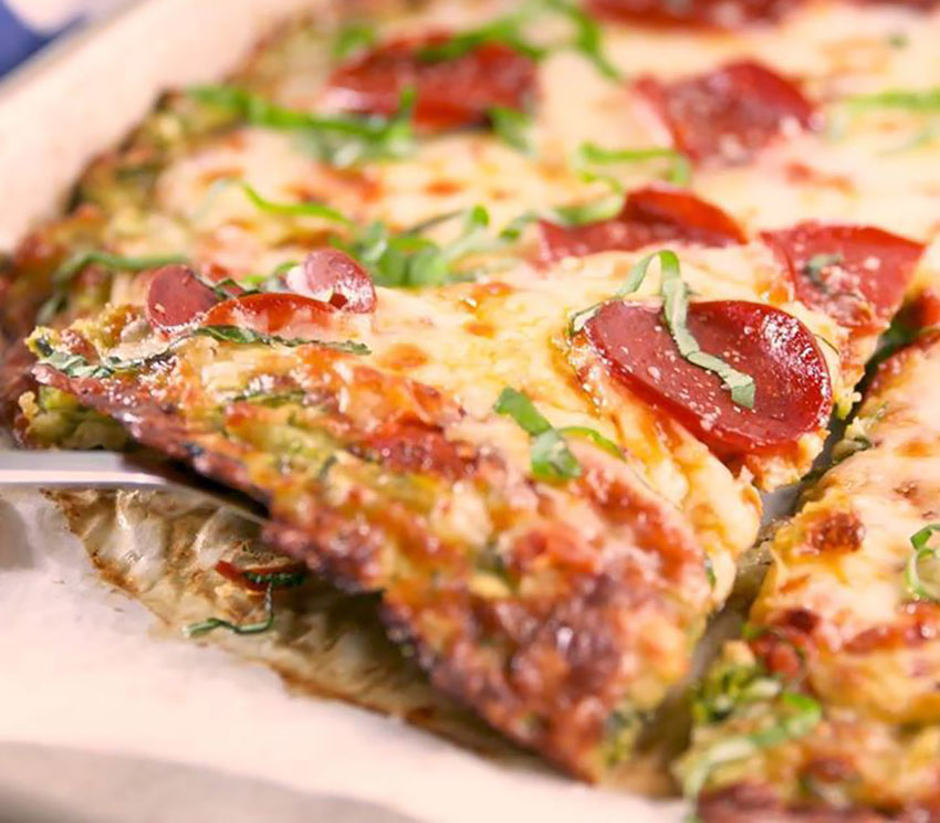 This zucchini pizza crust is tasty enough to eat on its own.