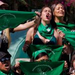 Women demonstrate in favor of abortion in Mexico City.