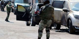 Scene of Friday's gunfight between soldiers and gangsters.