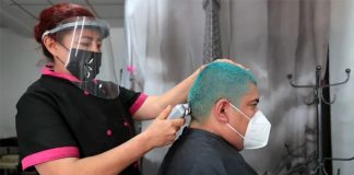 A hair salon in Mexico City in 'the new normal.'