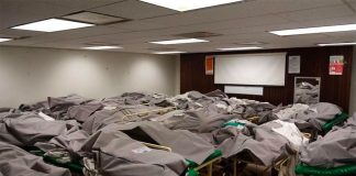 Bodies are stored in an audiovisual room at a Tamaulipas hospital.