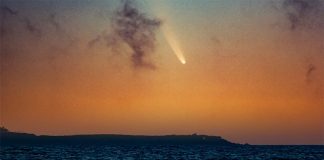 The comet Neowise over Isla Mujeres on Tuesday.