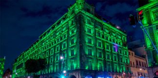 Buildings and monuments are illuminated in green until July 10.