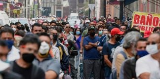 Long lineups formed as people waited to enter the historic center.