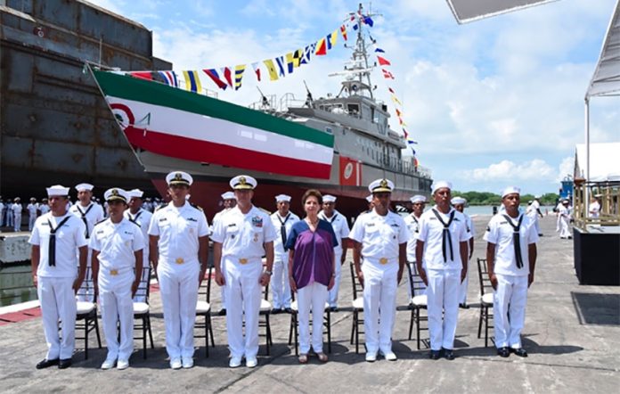 The launch of a Tenochtitlán-class patrol vessel in Tampico.