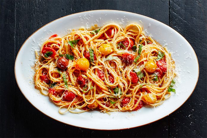 Cherry tomato pasta: slow-roast the tomatoes first to bring out their natural sugars.