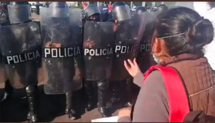 Riot police were called in to control Guanajuato march.
