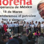 AMLO speaks out against energy reforms at a rally in Tabasco in 2014.