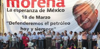 AMLO speaks out against energy reforms at a rally in Tabasco in 2014.