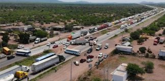 One of the Yaquis' highway blockades in Sonora.