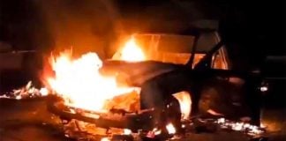 Several vehicles were set on fire during the melee.