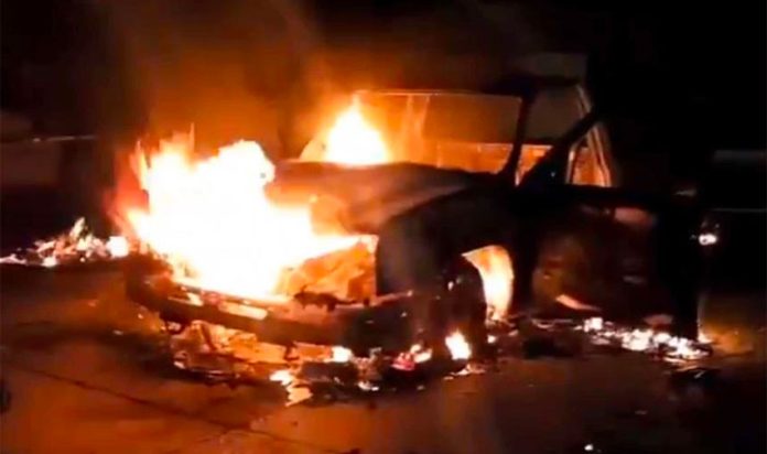 Several vehicles were set on fire during the melee.
